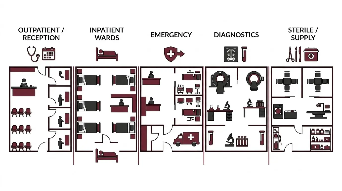 nfographic showing key zones of a healthcare facility and why they need to stay separated