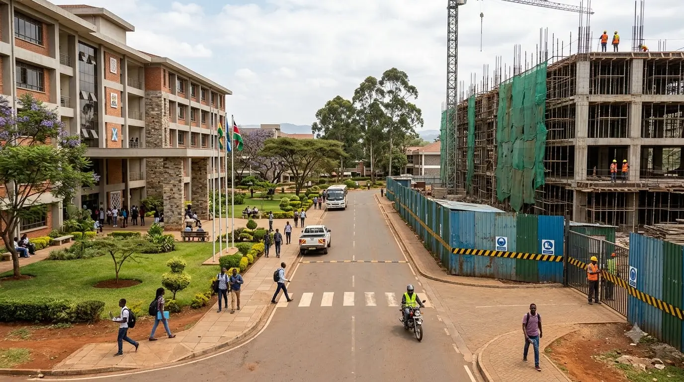 Phased construction in Kenya with a finished first block and a second block under construction