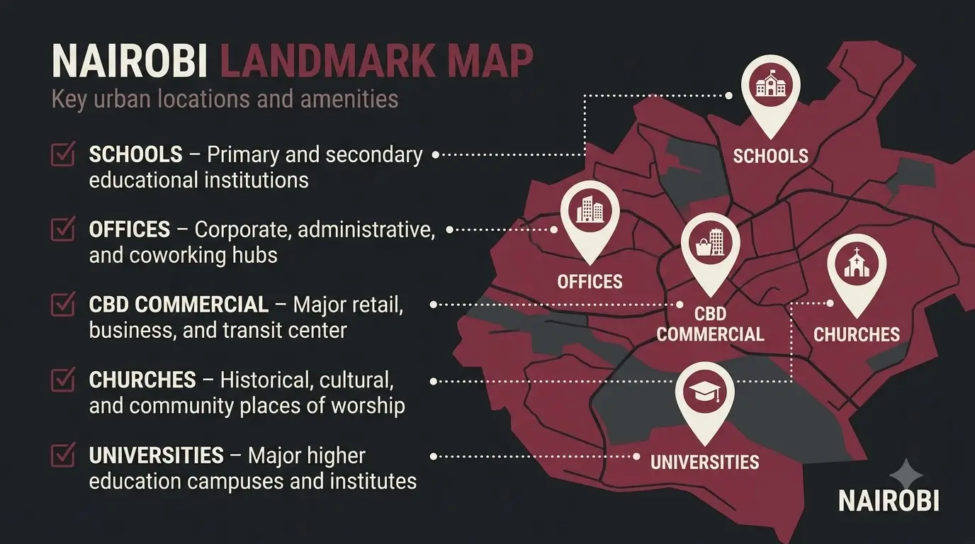 Infographic matching Nairobi project types to what to check in an architect
