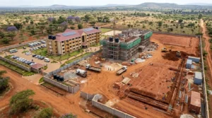 Phased construction in Kenya with a finished first block and a second block under construction